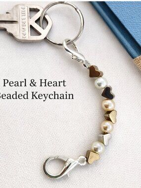 Heart & Pearl Beaded Key Keeper Charm | Silver Lobster Clasp